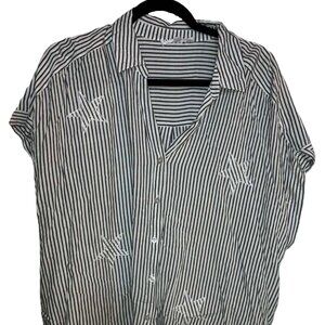 Jane and Delancey Short Sleeve Women's Blouse White with Black Stripes Size 2X